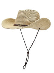 COOPLUS Straw Cowboy Hat for Women Western Cowgirl Adjustable Chin Strap Hats Foldable Beach Sun Hat Wide Brim for Summer