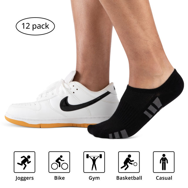 Cooplus 12 Pairs Mens Cotton No Show Socks Mens Lightweight Short Non Slip Invisible Socks