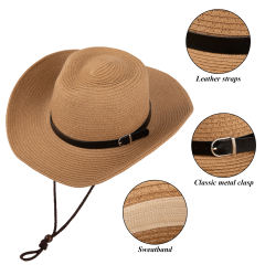 COOPLUS Straw Sun Hat For Women Wide Brim UV Protection Panama Hat for Beach and Travelling
