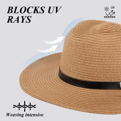 COOPLUS Straw Sun Hat For Women Wide Brim UV Protection Panama Hat for Beach and Travelling