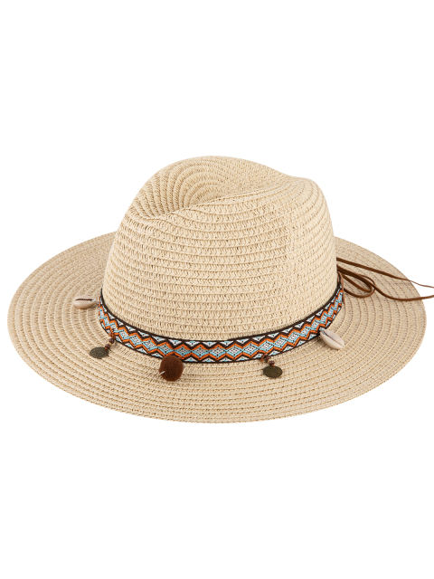 COOPLUS Womens Summer Straw Hat Wide Brim Foldable Panama Sun Protection Hat Boho Decorative Bands For Women