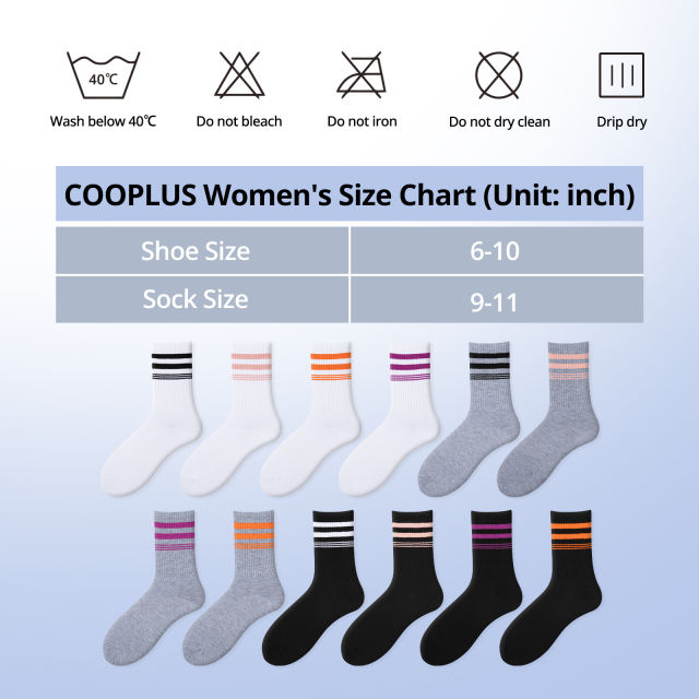 COOPLUS 9 Pairs Womens Lightweight Crew Socks Athletic Moisture Wicking Socks for Women