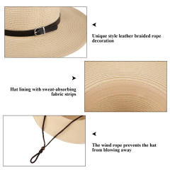 COOPLUS Straw Sun Hat For Women Wide Brim UV Protection Panama Hat for Beach and Travelling