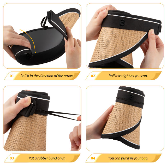 COOPLUS Sun Visor Hats for Women Wide Brim Straw UV Protection Cap for Summer Packable Foldable Beach Hat