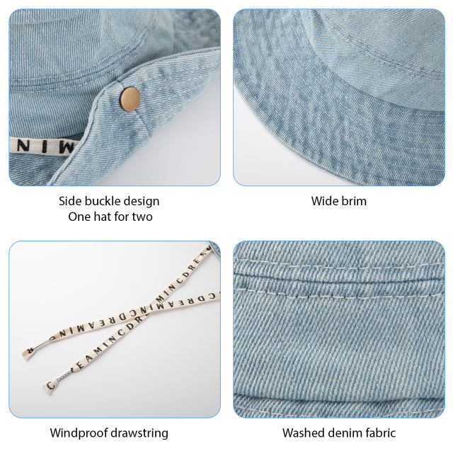 COOPLUS Womens Denim Cowboy Hat Two Ways To Wear Adjustable Chin Strap Hat Foldable Beach Sun Bucket Hat For Summer