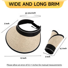 COOPLUS Sun Visor Hats for Women Wide Brim Straw UV Protection Cap for Summer Packable Foldable Beach Hat
