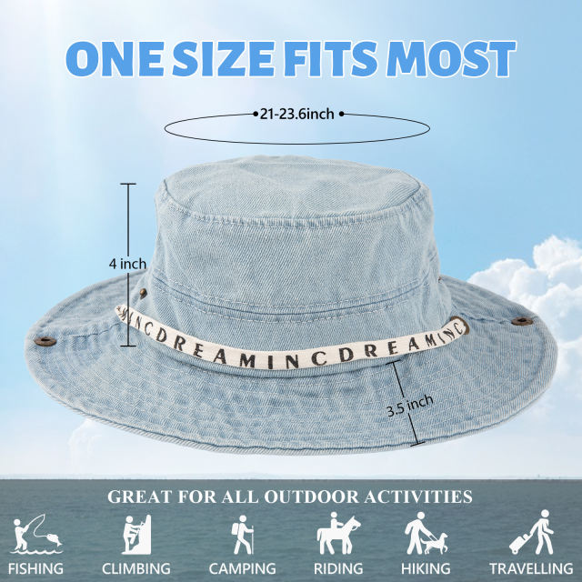 COOPLUS Womens Denim Cowboy Hat Two Ways To Wear Adjustable Chin Strap Hat Foldable Beach Sun Bucket Hat For Summer