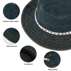 COOPLUS Womens Denim Cowboy Hat Two Ways To Wear Adjustable Chin Strap Hat Foldable Beach Sun Bucket Hat For Summer