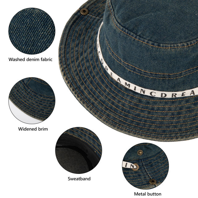 COOPLUS Womens Denim Cowboy Hat Two Ways To Wear Adjustable Chin Strap Hat Foldable Beach Sun Bucket Hat For Summer
