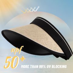 COOPLUS Sun Visor Hats for Women Wide Brim Straw UV Protection Cap for Summer Packable Foldable Beach Hat