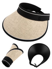 COOPLUS Sun Visor Hats for Women Wide Brim Straw UV Protection Cap for Summer Packable Foldable Beach Hat