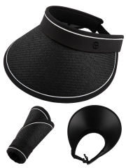 COOPLUS Sun Visor Hats for Women Wide Brim Straw UV Protection Cap for Summer Packable Foldable Beach Hat