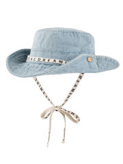 COOPLUS Womens Denim Cowboy Hat Two Ways To Wear Adjustable Chin Strap Hat Foldable Beach Sun Bucket Hat For Summer