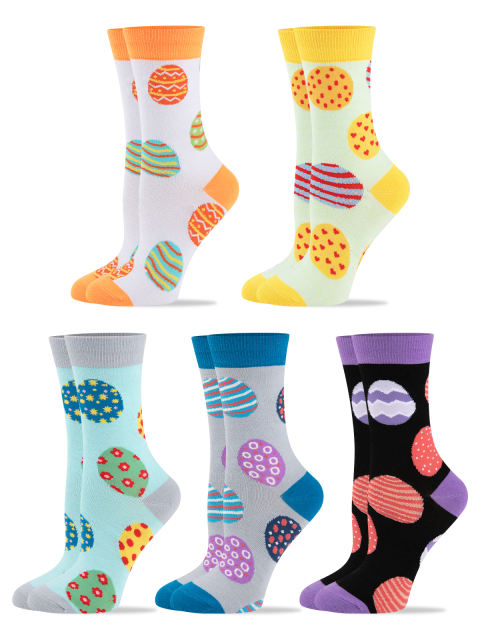 COOPLUS Womens Easter Socks Fun Multi-Colored Egg Pattern Socks for Women Holiday Gifts 5 pairs