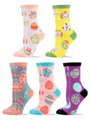 COOPLUS Womens Easter Socks Fun Multi-Colored Egg Pattern Socks for Women Holiday Gifts 5 pairs