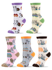 COOPLUS Womens Easter Socks Fun Multi-Colored Egg Pattern Socks for Women Holiday Gifts 5 pairs
