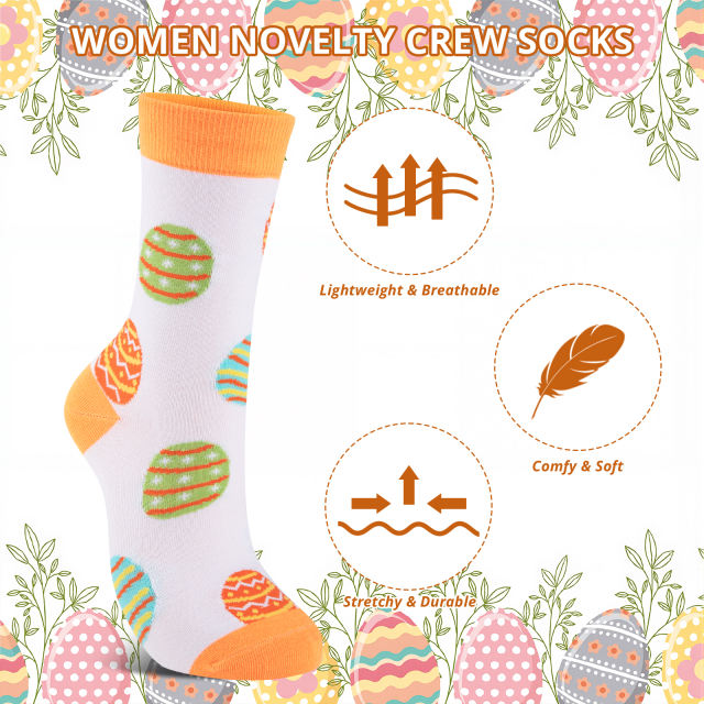 COOPLUS Womens Easter Socks Fun Multi-Colored Egg Pattern Socks for Women Holiday Gifts 5 pairs