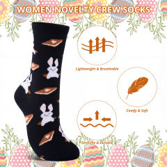 COOPLUS 5 Pairs Easter Socks for Women Novelty Rabbit Egg Chick Pattern Socks for Easter Party Gift