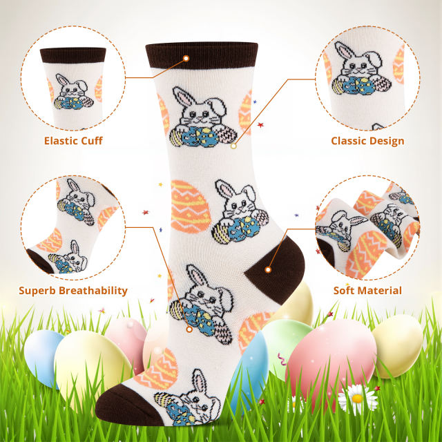 COOPLUS Womens Easter Socks Fun Multi-Colored Egg Pattern Socks for Women Holiday Gifts 5 pairs