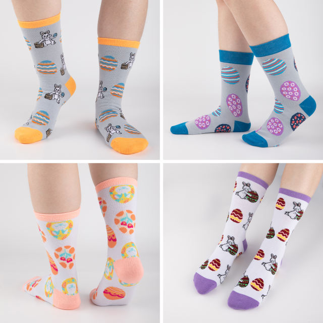 COOPLUS Womens Easter Socks Fun Multi-Colored Egg Pattern Socks for Women Holiday Gifts 5 pairs