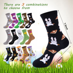 COOPLUS 5 Pairs Easter Socks for Women Novelty Rabbit Egg Chick Pattern Socks for Easter Party Gift