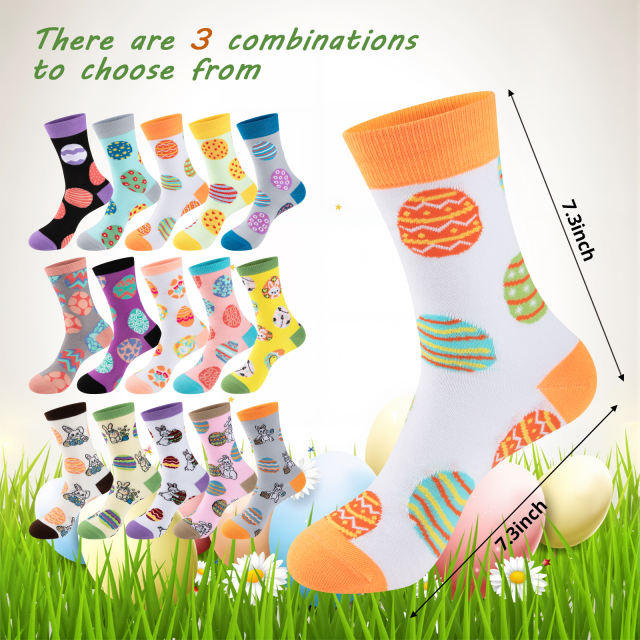 COOPLUS Womens Easter Socks Fun Multi-Colored Egg Pattern Socks for Women Holiday Gifts 5 pairs