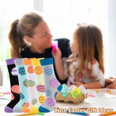 COOPLUS Womens Easter Socks Fun Multi-Colored Egg Pattern Socks for Women Holiday Gifts 5 pairs
