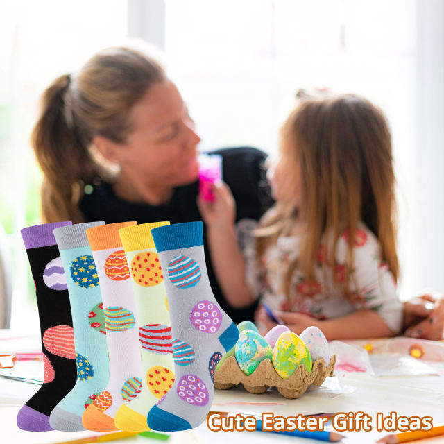 COOPLUS Womens Easter Socks Fun Multi-Colored Egg Pattern Socks for Women Holiday Gifts 5 pairs