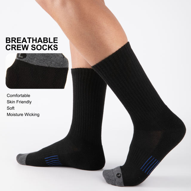 COOPLUS 10 Pairs Mens Crew Socks Long Cushion Socks for Men Running Breathable