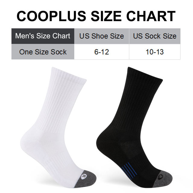 COOPLUS 10 Pairs Mens Crew Socks Long Cushion Socks for Men Running Breathable