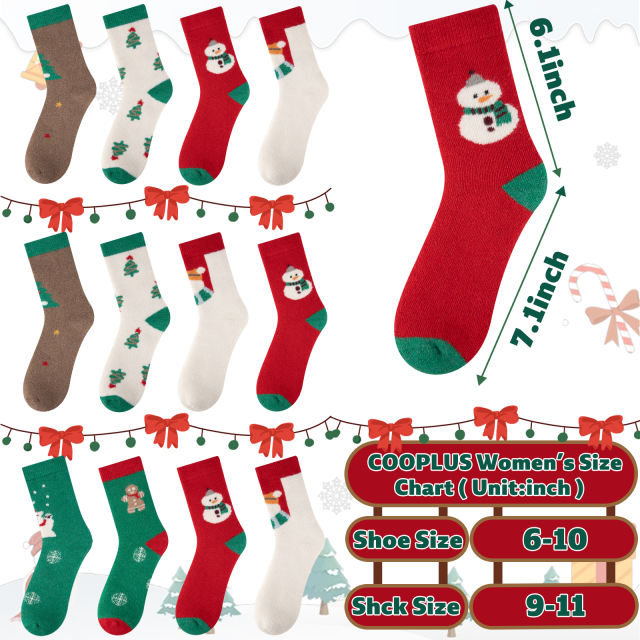 COOPLUS Womens Fuzzy Socks Christmas Socks for Women Winter Thick Thermal Socks Size 9-11 Crew Socks 4 Pairs