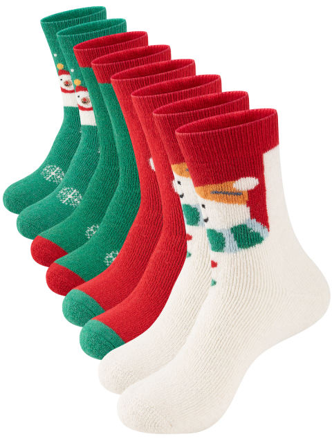 COOPLUS Womens Fuzzy Socks Christmas Socks for Women Winter Thick Thermal Socks Size 9-11 Crew Socks 4 Pairs