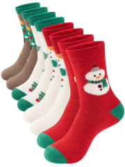 COOPLUS Womens Fuzzy Socks Christmas Socks for Women Winter Thick Thermal Socks Size 9-11 Crew Socks 4 Pairs