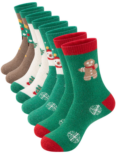 COOPLUS Womens Fuzzy Socks Christmas Socks for Women Winter Thick Thermal Socks Size 9-11 Crew Socks 4 Pairs
