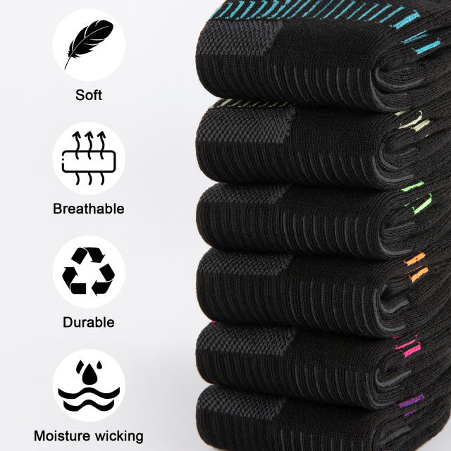 COOPLUS Womens Athletic Ankle Socks Women Cushioned Low Cut Breathable Socks 6 Pairs