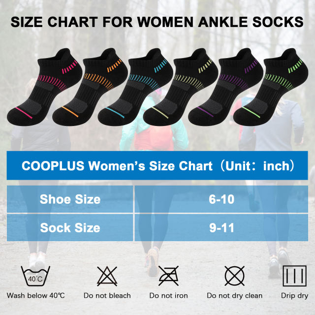 COOPLUS Womens Athletic Ankle Socks Women Cushioned Low Cut Breathable Socks 6 Pairs