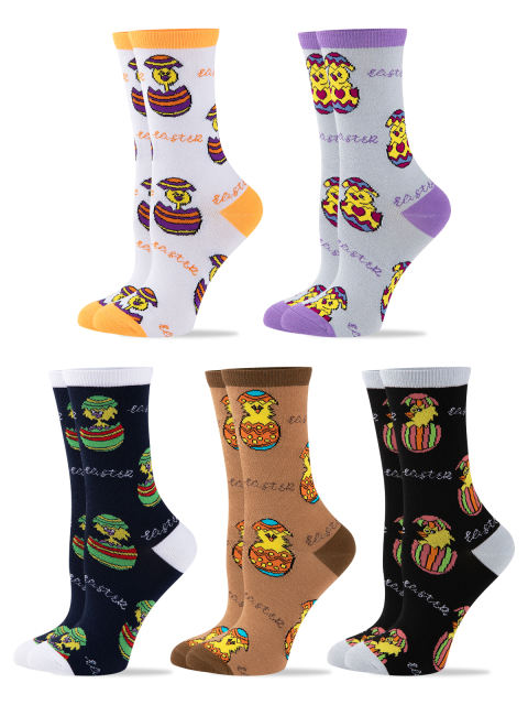 COOPLUS Womens Easter Socks Fun Multi-Colored Egg Pattern Socks for Women Holiday Gifts 5 pairs