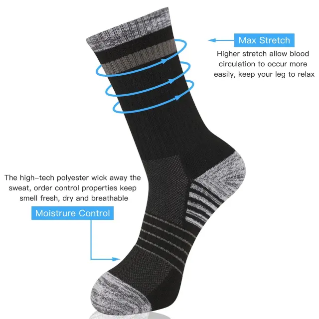 COOPLUS 10Pairs Mens Long Socks Lightweight Crew Hiking Socks