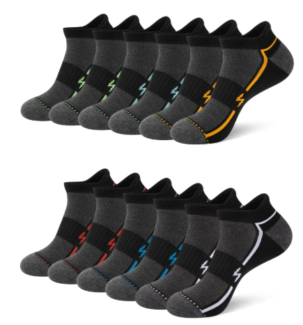 Cooplus 12 Pairs Mens Ankle Running Socks Athletic Cushioned Breathable Socks for Men