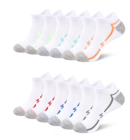 Cooplus 12 Pairs Mens Ankle Running Socks Athletic Cushioned Breathable Socks for Men