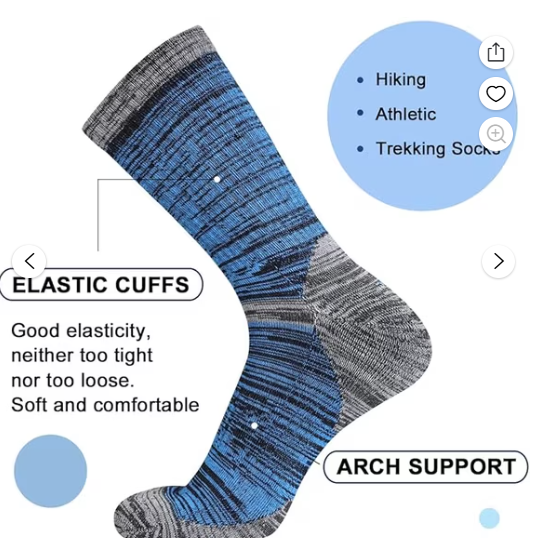 COOPLUS Mens 6 Pack Hiking Crew Socks Cushioned Moisture Wicking Athletic Outdoor Trekking Boot Socks
