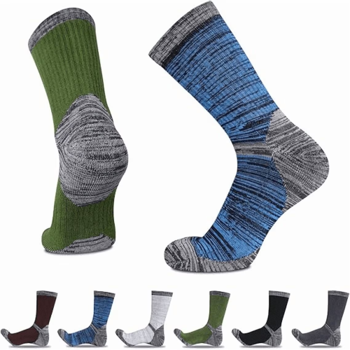 COOPLUS Mens 6 Pack Hiking Crew Socks Cushioned Moisture Wicking Athletic Outdoor Trekking Boot Socks