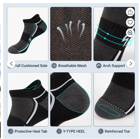 Cooplus 12 Pairs Mens Ankle Running Socks Athletic Cushioned Breathable Socks for Men