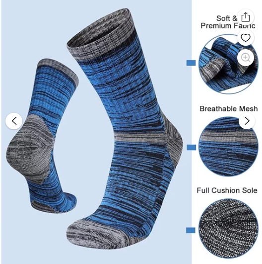 COOPLUS Mens 6 Pack Hiking Crew Socks Cushioned Moisture Wicking Athletic Outdoor Trekking Boot Socks
