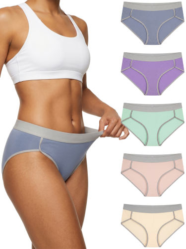 COOPLUS 5-Pack Cotton Underwear for Women No Show Hi-Cut Stretch Breathable Full Coverage Comfort Panties