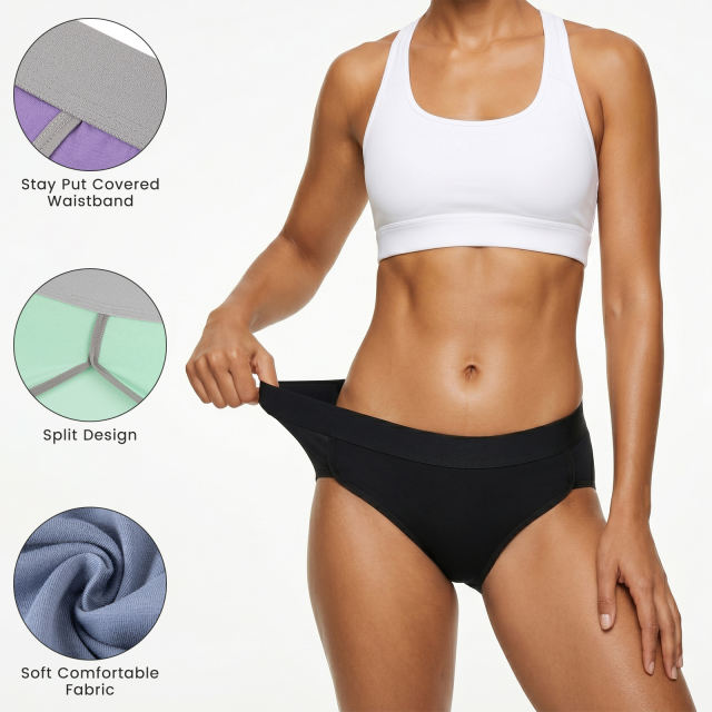 COOPLUS 5-Pack Cotton Underwear for Women No Show Hi-Cut Stretch Breathable Full Coverage Comfort Panties