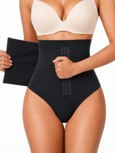 COOPLUS High Waisted Tummy & Butt Lifter Thong Shapewear for Women, Adjustable Hook-and-Eye Firm Compression Waist Cincher