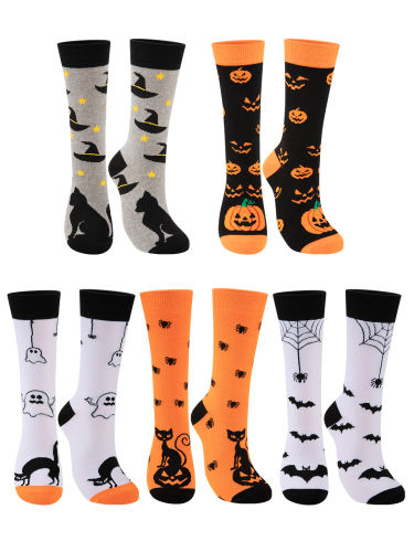 COOPLUS Halloween Socks for Women Pumpkins Ghosts Print Funny Crew Socks 5 Pairs