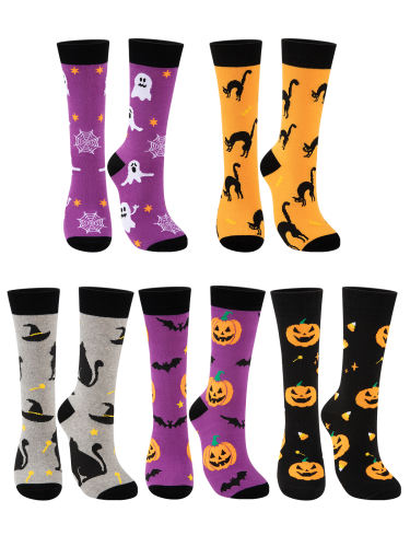 COOPLUS Halloween Socks for Women Pumpkins Ghosts Print Funny Crew Socks 5 Pairs