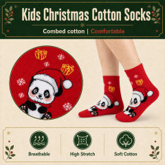 COOPLUS Kids Christmas Socks 5 Pairs Boys Girls Fuzzy Soft Cartoon Holiday Gift Set Gift Bag Greeting Card